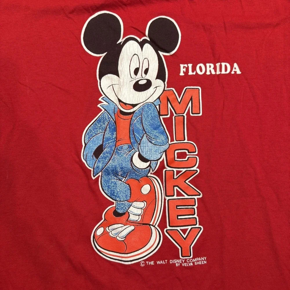 Vintage 80's‎ Walt Disney Mickey Mouse Velva Sheen Florida Red Shirt Size XL